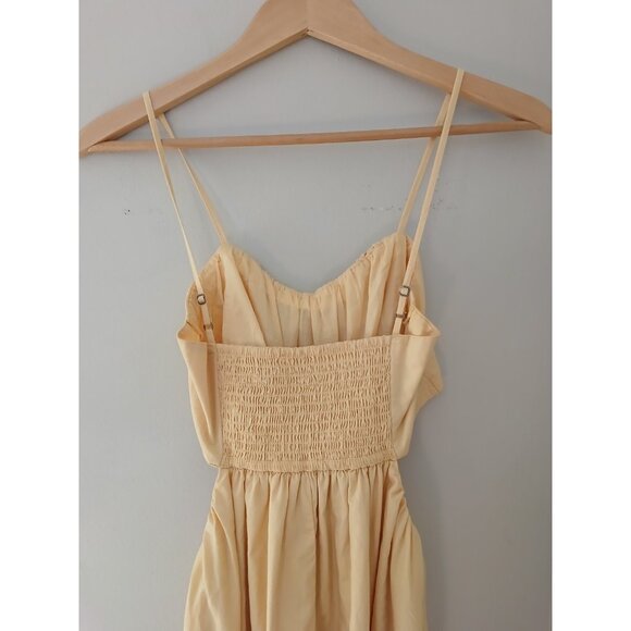 Abercrombie & Fitch Cut Out Maxi Dress Size Medium Tall Yellow Sleeveless Ruched - Picture 6 of 8